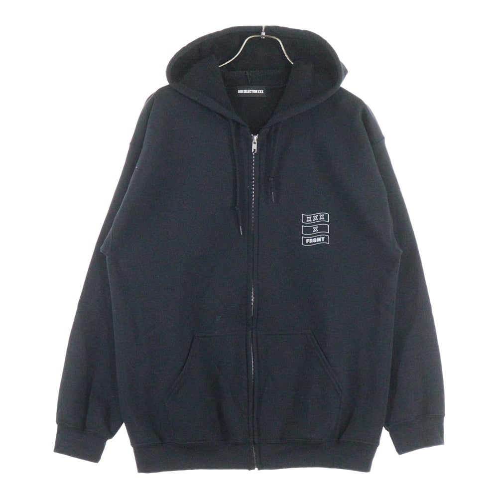 GOD SELECTION XXX(ゴッドセレクショントリプルエックス) ×FRAGMENT フラグメント 胸ロゴ バックプリント ジップアップパーカー ブラック
