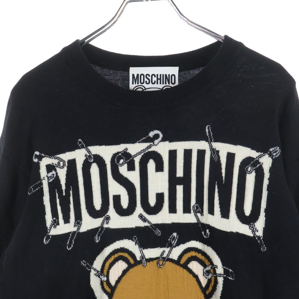 MOSCHINO(モスキーノ) フロントベアー クルーネック 長袖ニット セーター ブラック レディース