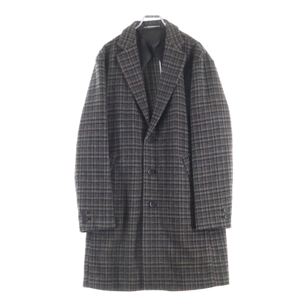 NO BRAND(ノーブランド) COMME CA COMMUNE 18AW 尾州メルトン チェック柄 チェスターコート ブラウン 51-02WI03