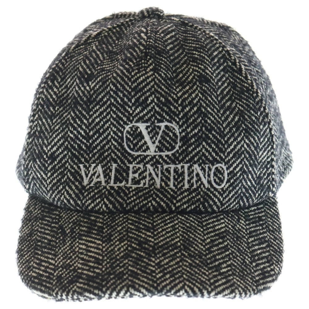 VALENTINO(ヴァレンティノ) ロゴ刺繍 ツイード ウール キャップ ブラック/ホワイト 1Y2HDA10JPC レディース