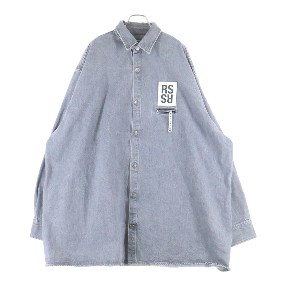 RAF SIMONS(ラフシモンズ) Big Fit Denim Shirt チェーンジップ オーバーサイズ デニム 長袖シャツ グレー 202-247-10135