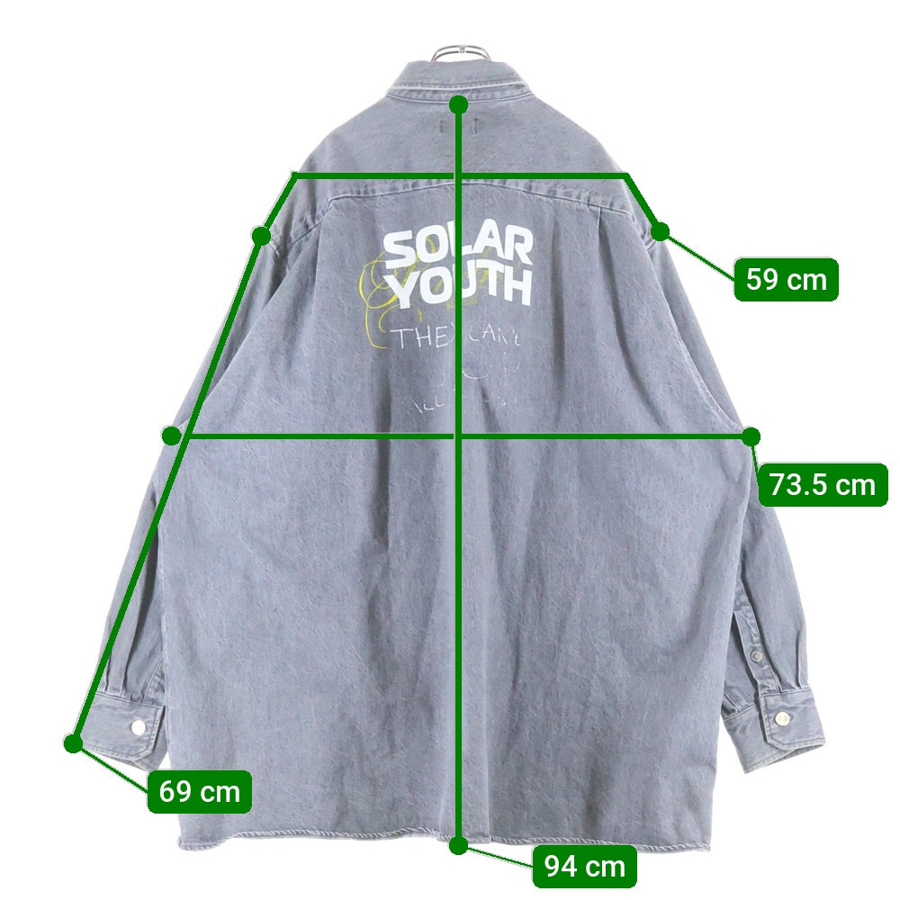 RAF SIMONS(ラフシモンズ) Big Fit Denim Shirt チェーンジップ オーバーサイズ デニム 長袖シャツ グレー 202-247-10135