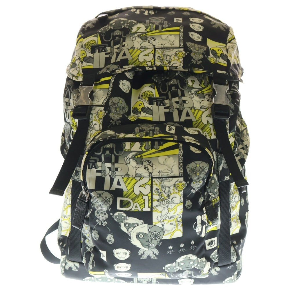 PRADA(プラダ) 三角ロゴプレート コミック ナイロン バックパック リュック ブラック/イエロー 2VZ135 レディース