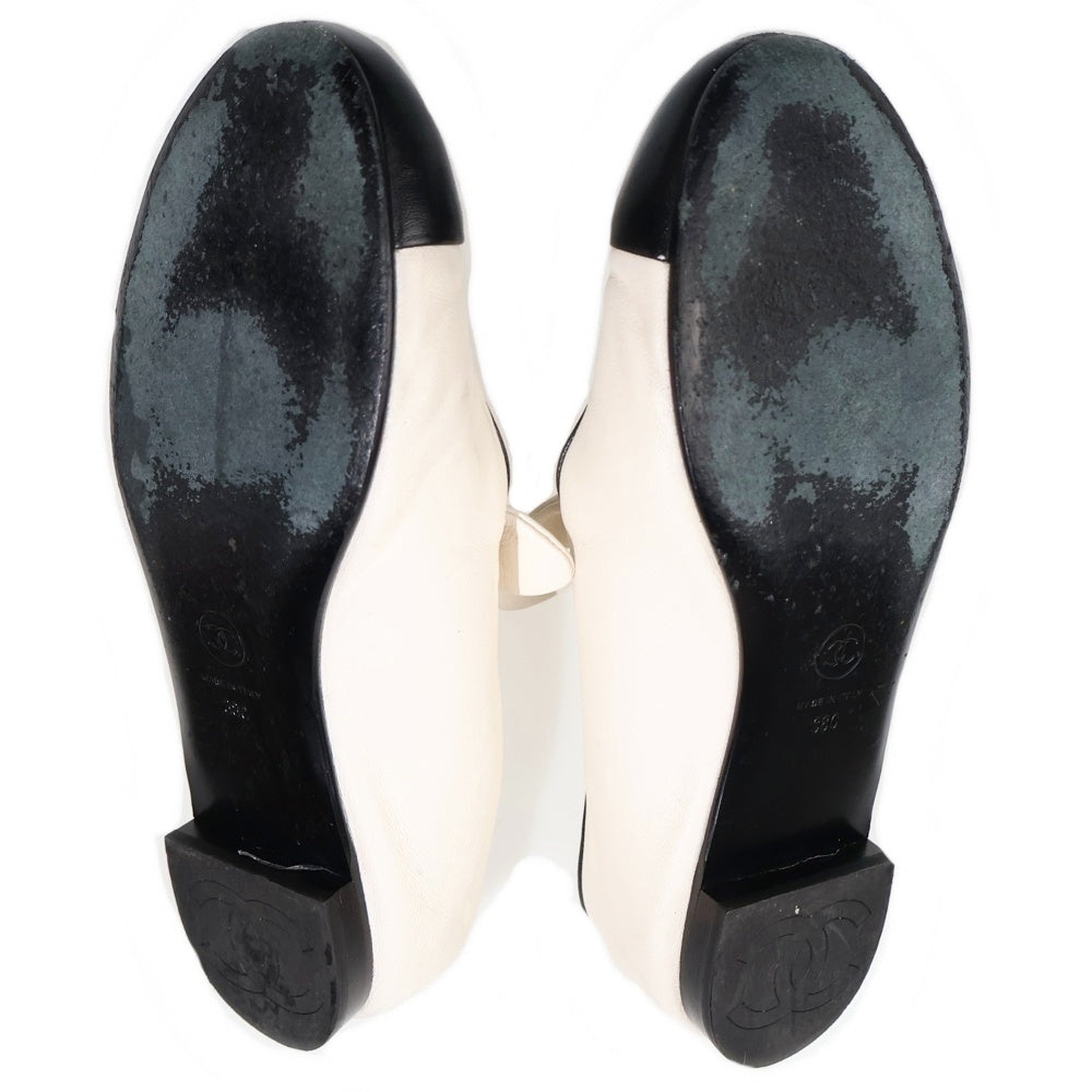 CHANEL(シャネル) ココマーク メリージェーン レザー フラット パンプス ホワイト/ブラック レディース