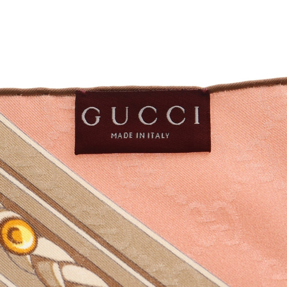 GUCCI(グッチ) ジャガード プリント シルク スカーフ ピンク/ベージュ レディース