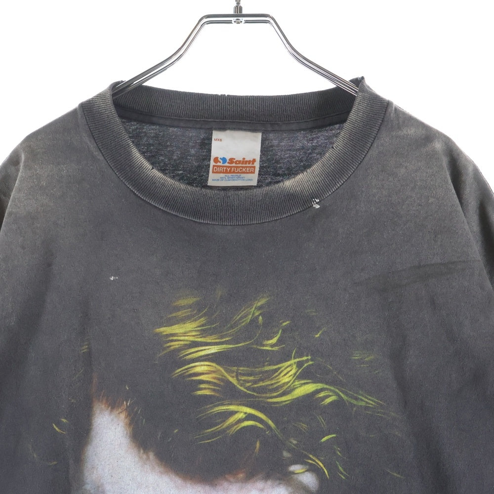 SAINT MICHAEL(セントマイケル) ×The Dark Knight JOKER ヴィンテージ加工 ジョーカープリント半袖Tシャツ カットソー チャコールグレー SM-HR8-0000-C53