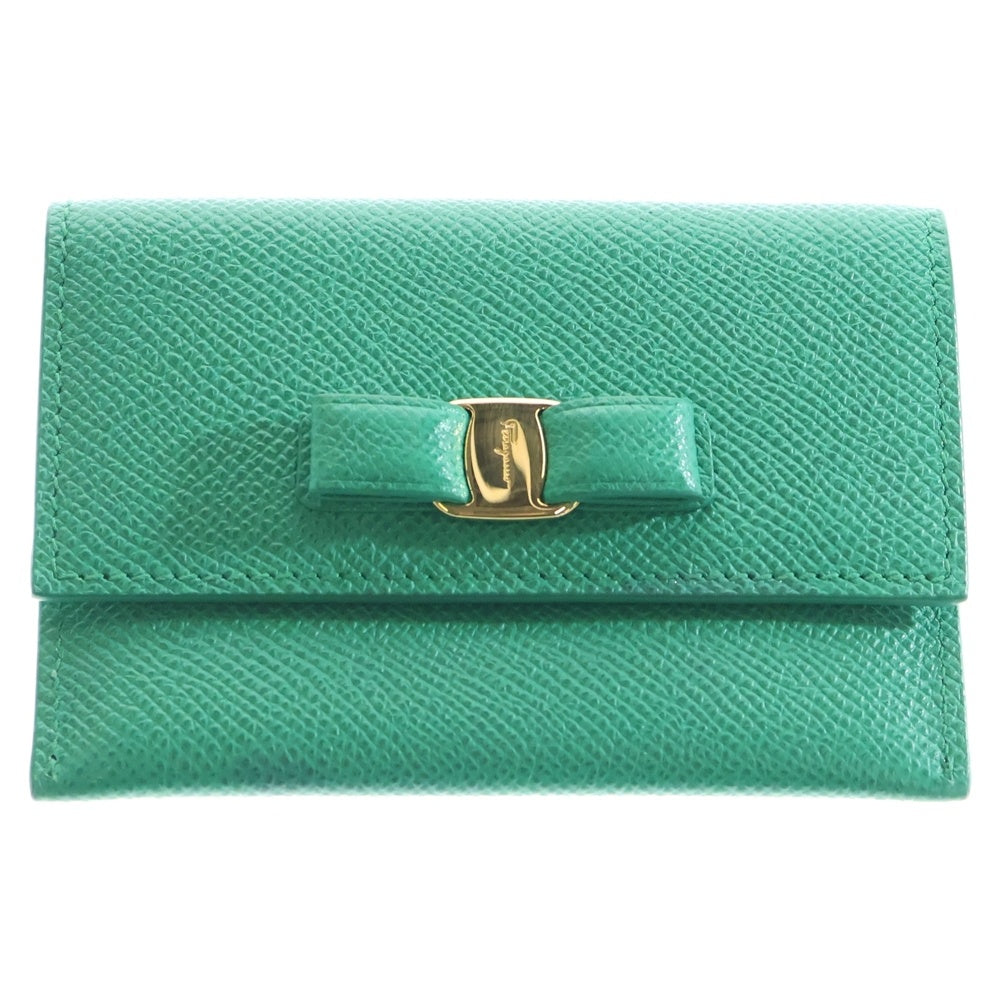 FERRAGAMO(フェラガモ) ゴールド金具 二つ折り レザー コインケース グリーン 22D155 758847 レディース