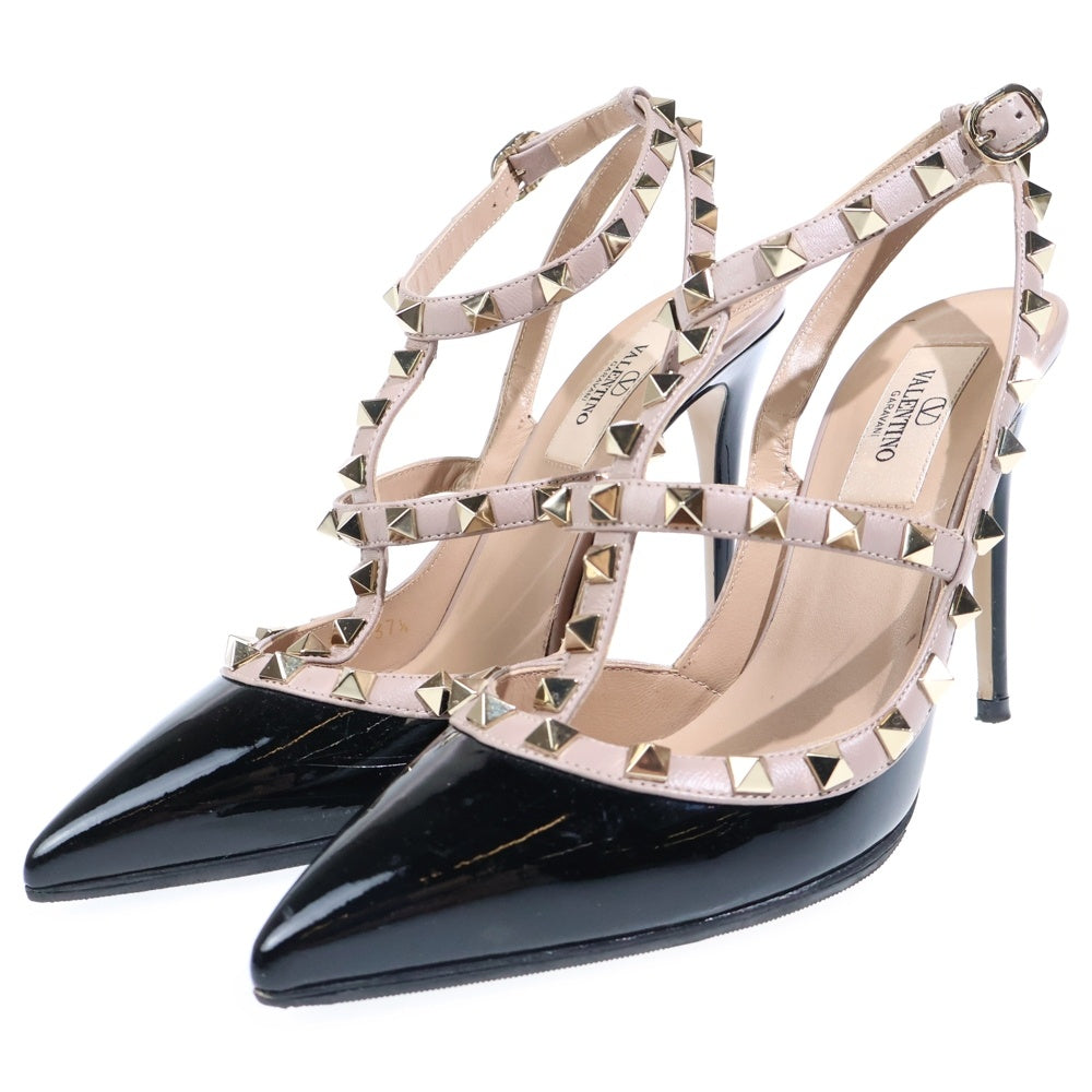 VALENTINO(ヴァレンティノ) ロックスタッズ パテントレザー レディース パンプス ブラック/ベージュ