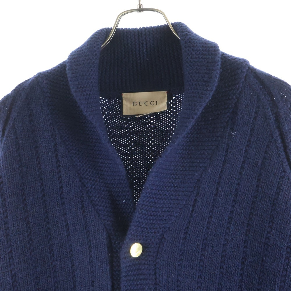 GUCCI(グッチ) カシミヤ混 シェリーライン ショールカラーカーディガン ネイビー 696553 XKCFR