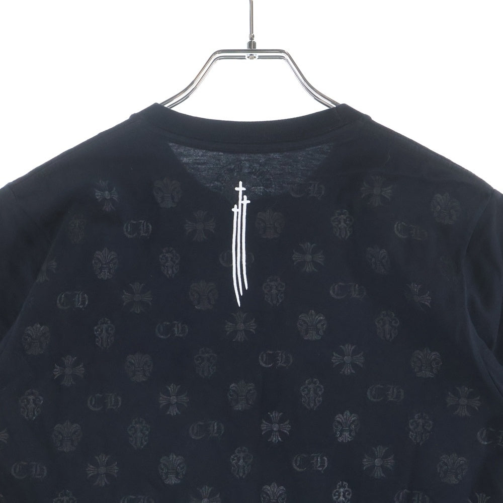 CHROME HEARTS(クロムハーツ) バック総柄プリント ホースシュー クルーネック 半袖Tシャツ ブラック