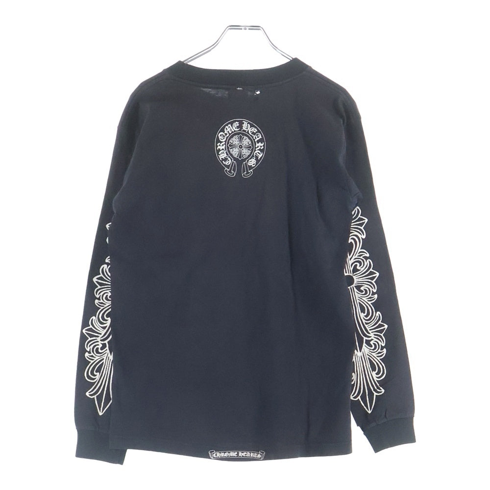 CHROME HEARTS(クロムハーツ) OLD DAGGER LOGO PRINT LONG TEE オールドモデル フロントダガーロゴ 袖フローラルプリント クルーネック 長袖Tシャツ カットソー ブラック/ホワイト