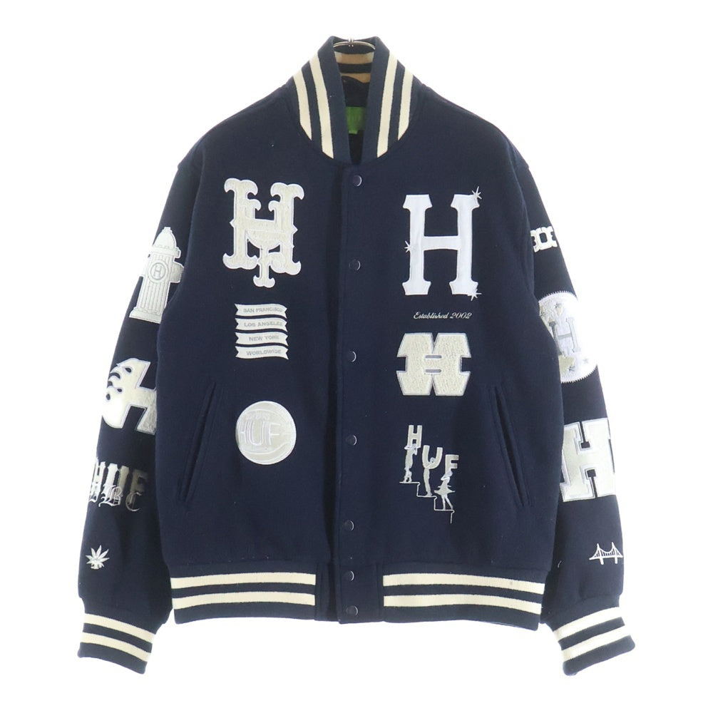 HUF(ハフ) 20 YEAR CLASSIC H VARSITY JACKET JK00368 20周年 ウール スタジアム ジャケット ネイビー