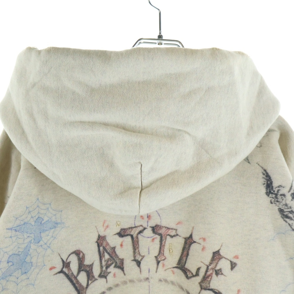 SAINT MICHAEL(セントマイケル) 21AW ×Dr.Woo HOODIE ドクターウー フーディ ペイントデザイン ヴィンテージ加工 プルオーバースウェットパーカー ベージュ SM-A21-0000-056