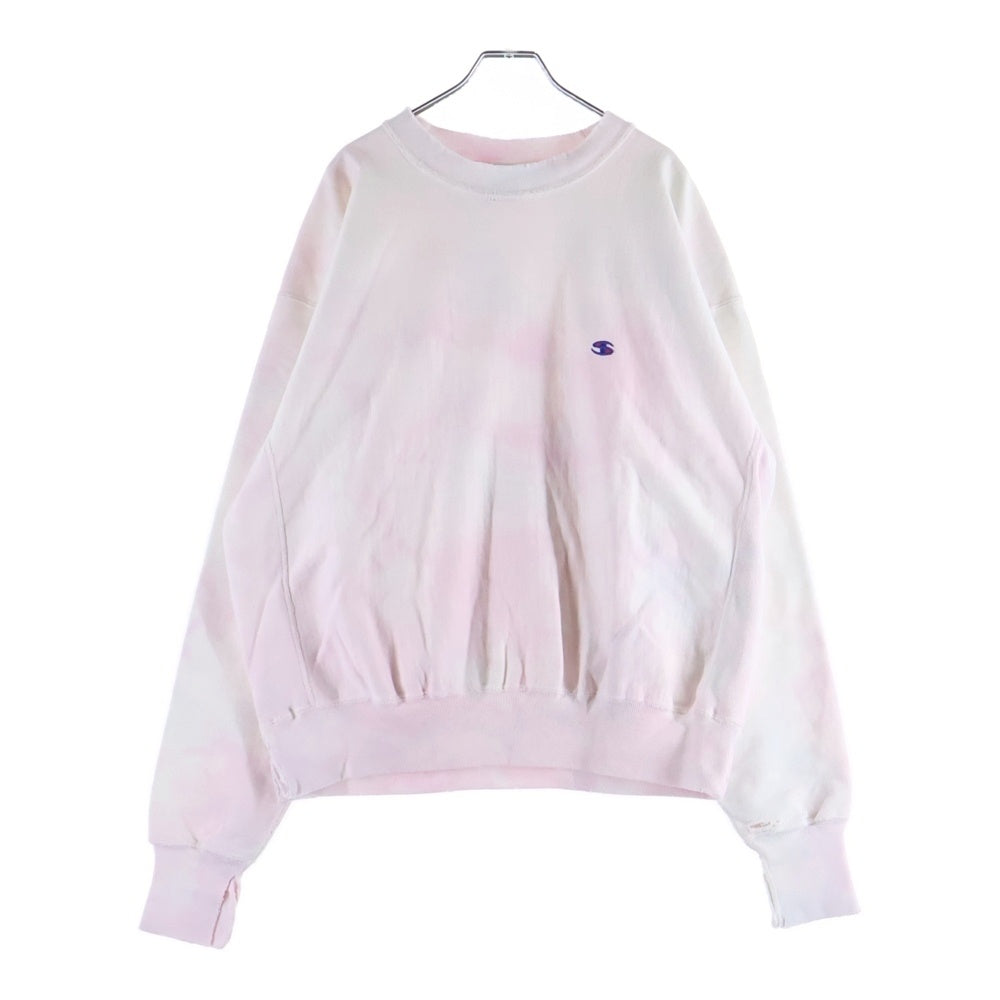 SAINT MICHAEL(セントマイケル) 23AW CREW NECK SWEAT_ONE POINT ヴィンテージ加工 タイダイ染めクルーネックスウェット トレーナー ホワイト/ピンク SM-A23-0000-025