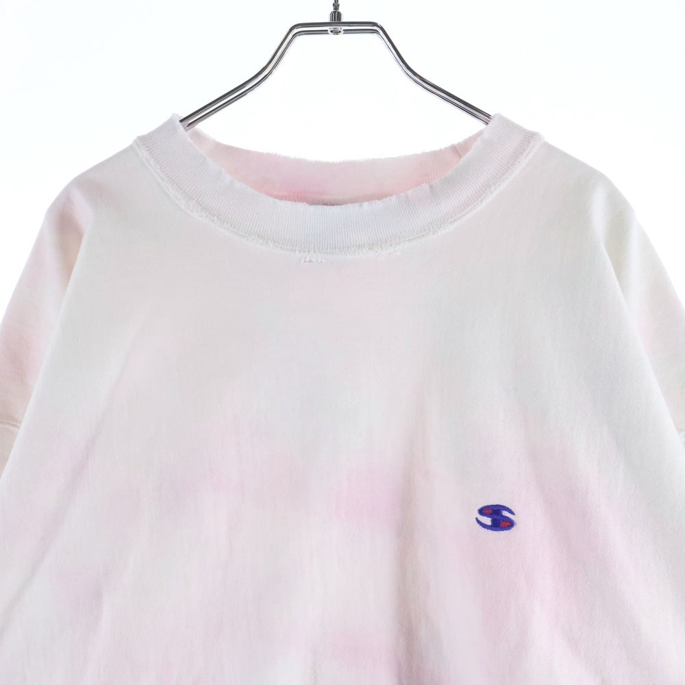 SAINT MICHAEL(セントマイケル) 23AW CREW NECK SWEAT_ONE POINT ヴィンテージ加工 タイダイ染めクルーネックスウェット トレーナー ホワイト/ピンク SM-A23-0000-025
