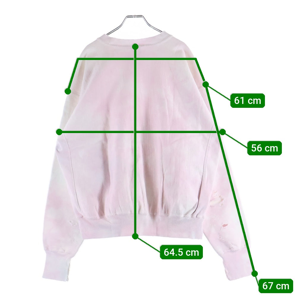 SAINT MICHAEL(セントマイケル) 23AW CREW NECK SWEAT_ONE POINT ヴィンテージ加工 タイダイ染めクルーネックスウェット トレーナー ホワイト/ピンク SM-A23-0000-025