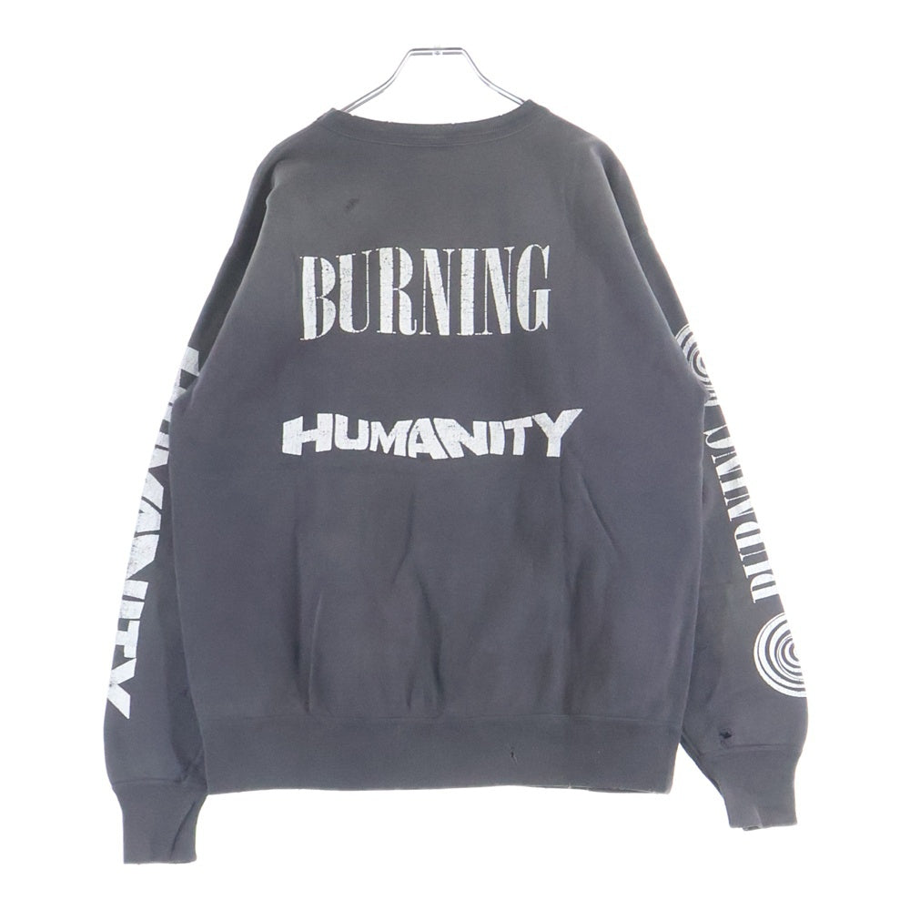 SAINT MICHAEL(セントマイケル) 23AW Crew Sweat Burning クルーネック スウェット ダメージ加工 グレー SM-S23-0000-041