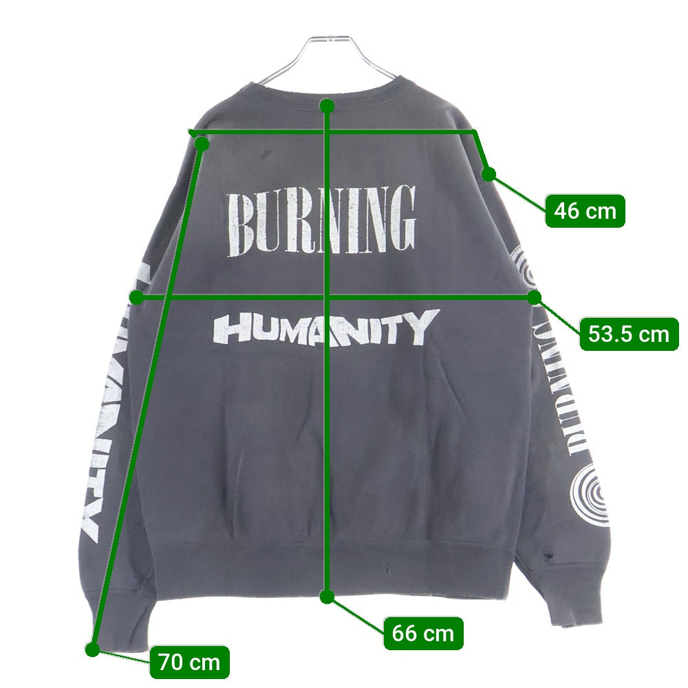 SAINT MICHAEL(セントマイケル) 23AW Crew Sweat Burning クルーネック スウェット ダメージ加工 グレー SM-S23-0000-041