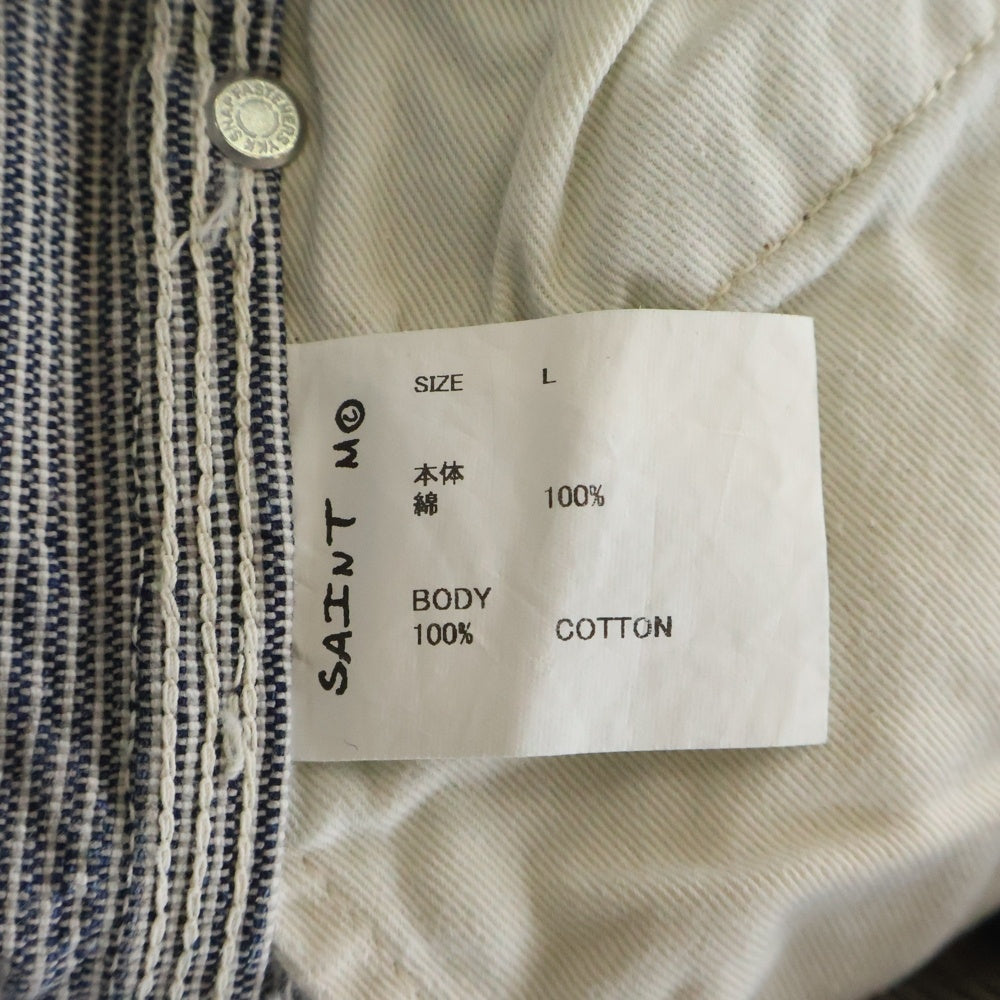 SAINT MICHAEL(セントマイケル) 24SS DENIM PANTS PAINTER HICKORY STRP ヴィンテージ加工 ヒッコリーストライプ ペインターパンツ ホワイト/インディゴ SM-YS8-0000-051