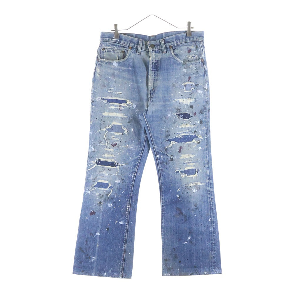 OVER DESIGN(オーバーデザイン) リーバイス 517 トップ裏2 リメイクデニムパンツ ダメージ ペンキ タタキ加工 インディゴ