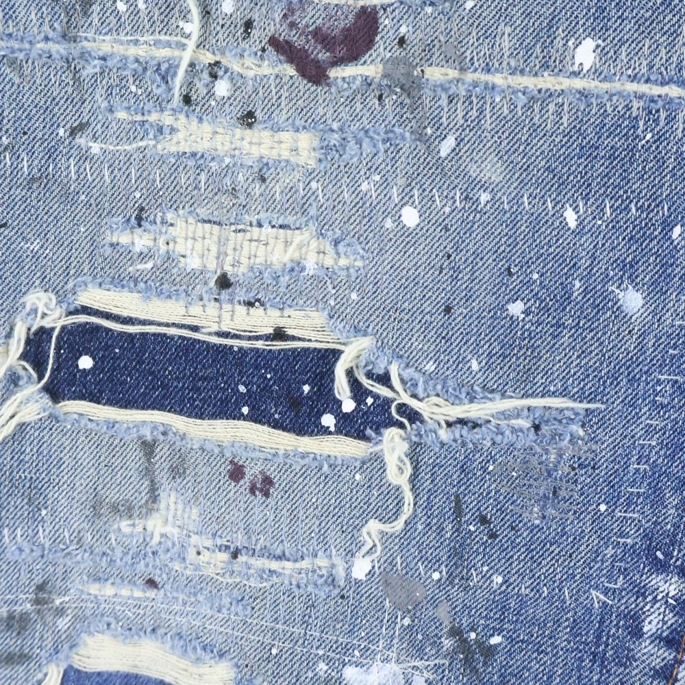 OVER DESIGN(オーバーデザイン) リーバイス 517 トップ裏2 リメイクデニムパンツ ダメージ ペンキ タタキ加工 インディゴ