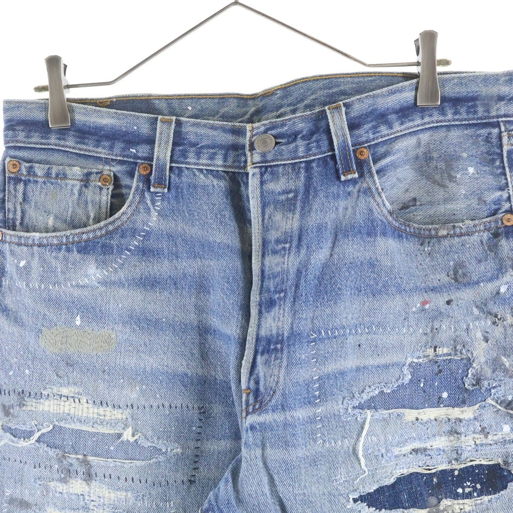 OVER DESIGN(オーバーデザイン) リーバイス 501 USA製 リメイクデニムパンツ ダメージ ペンキ タタキ加工 インディゴ