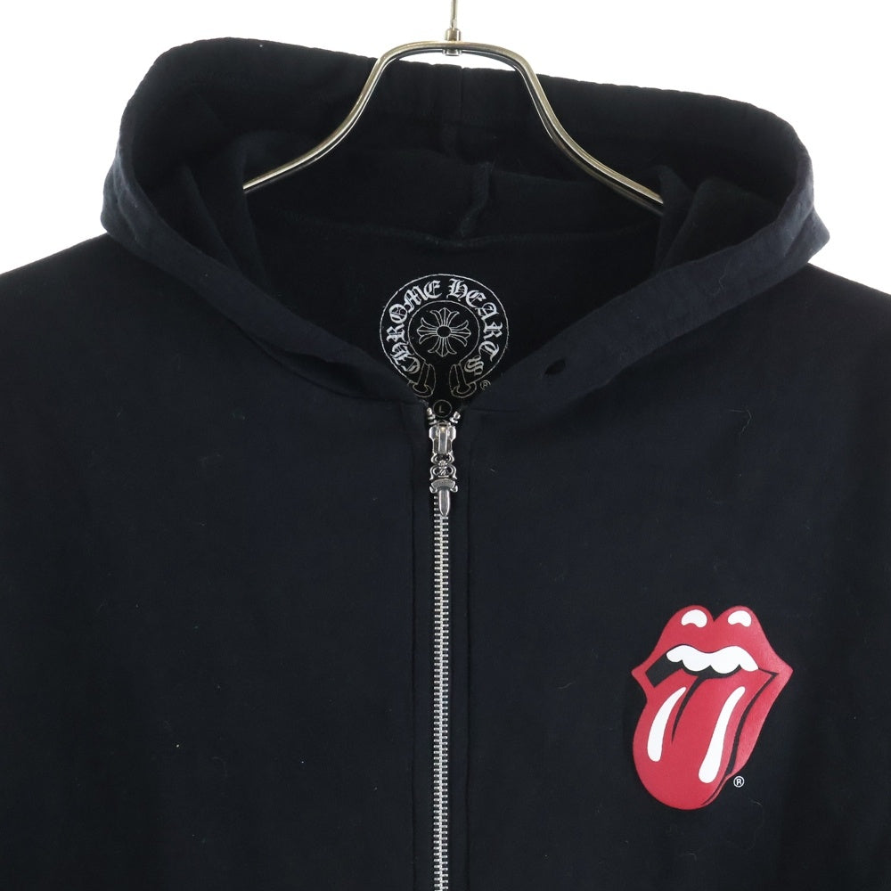 CHROME HEARTS(クロムハーツ) ×The Rolling Stones Lip And Tongue Hoodie ローリングストーンズ リップアンドタン ホースシュープリント ジップアップパーカー ブラック