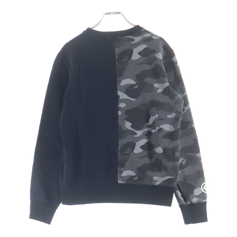 A BATHING APE(アベイシングエイプ) カモ タイガー シャーク プリント フロント刺繍 クルーネック 長袖ッスウェット トレーナー ブラック/グレー