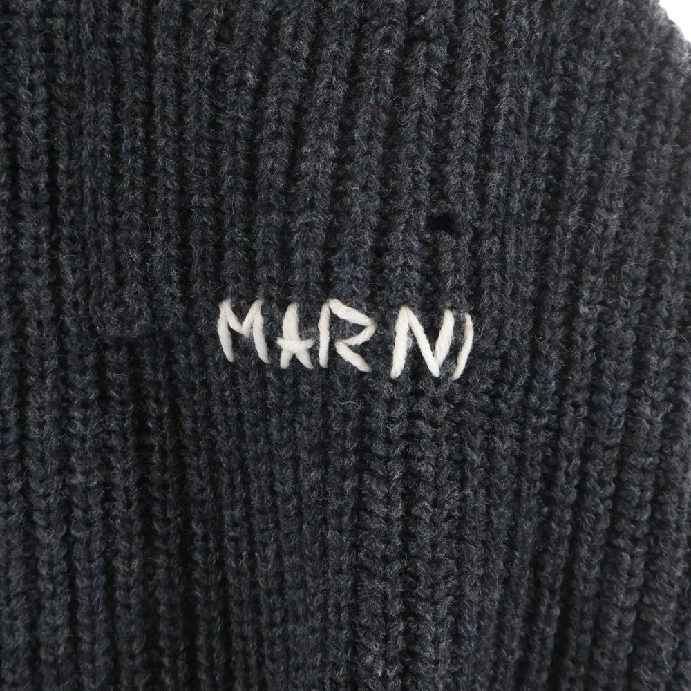MARNI(マルニ) 23AW Broken Fisherman Turtleneck Knit フィッシャーマン タートルネック 胸ロゴ刺繍 ダメージニットセーター グレー DVMG0054A0