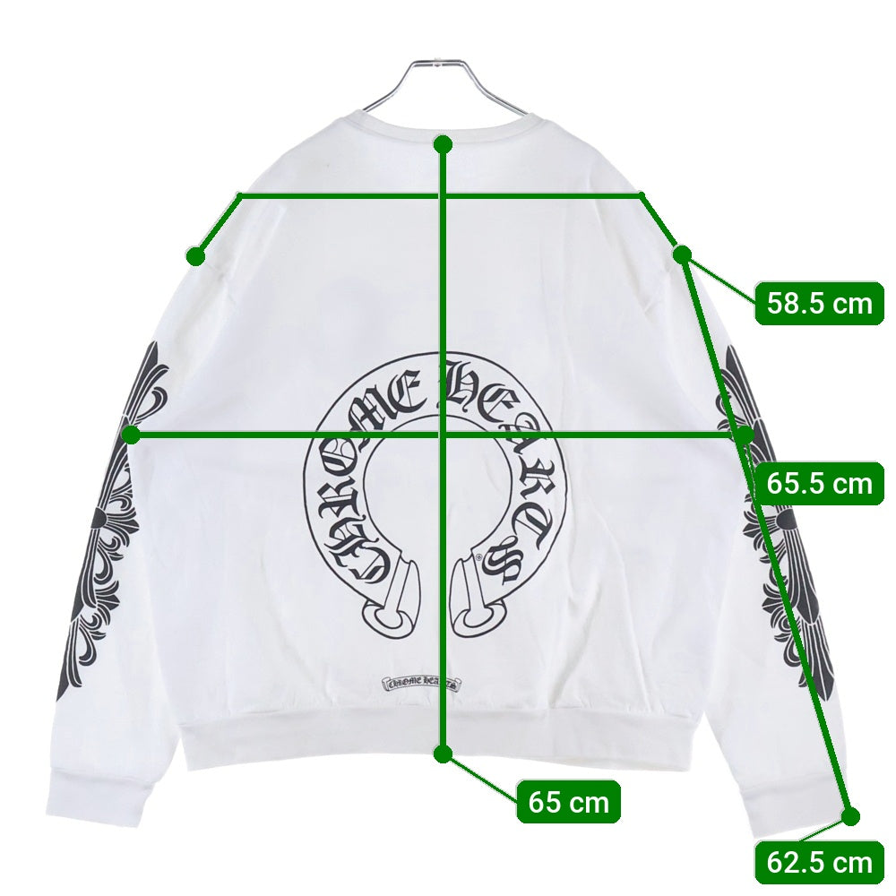 CHROME HEARTS(クロムハーツ) Horseshoe Crewneck Sweatshirt ホースシュープリント 袖フローラル クルーネックスウェットトレーナー ホワイト