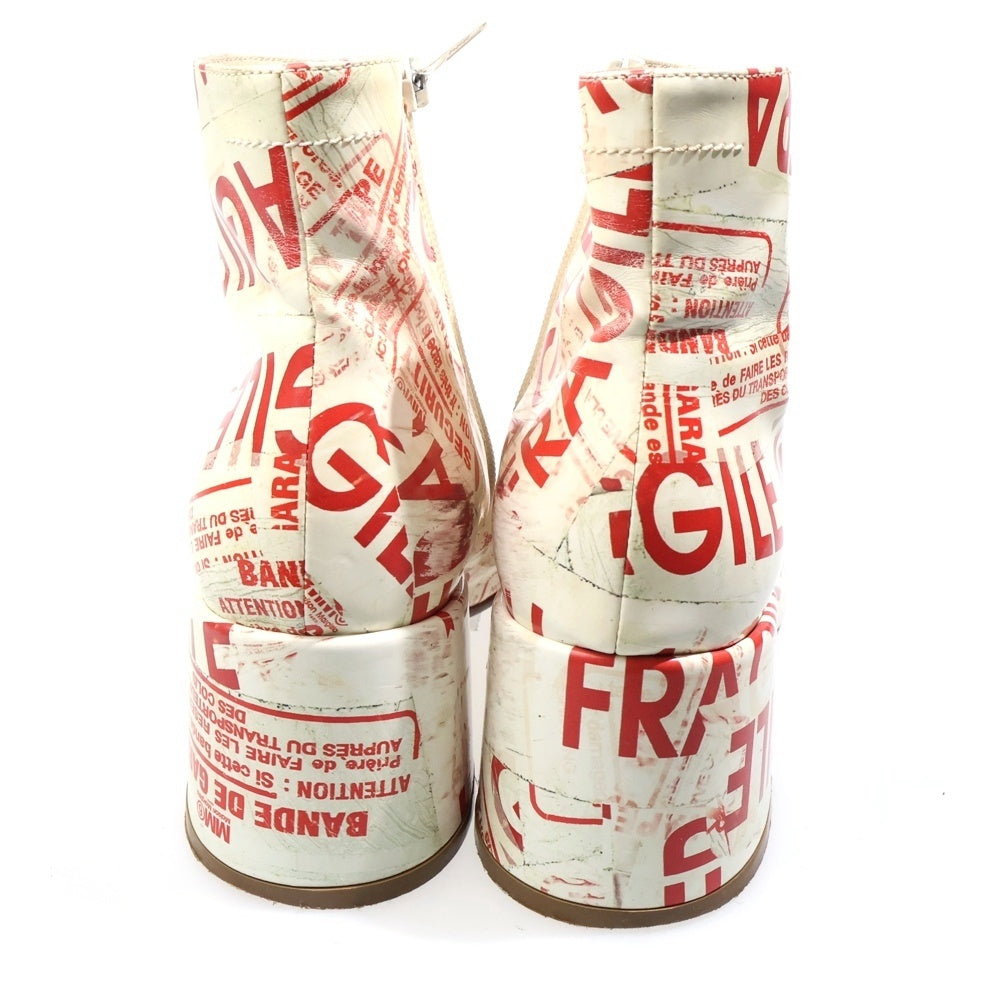 MM6 Maison Margiela(エムエムシックスメゾンマルジェラ) 17AW 総柄 フレアヒールフラジャイルブーツ ホワイト レディース