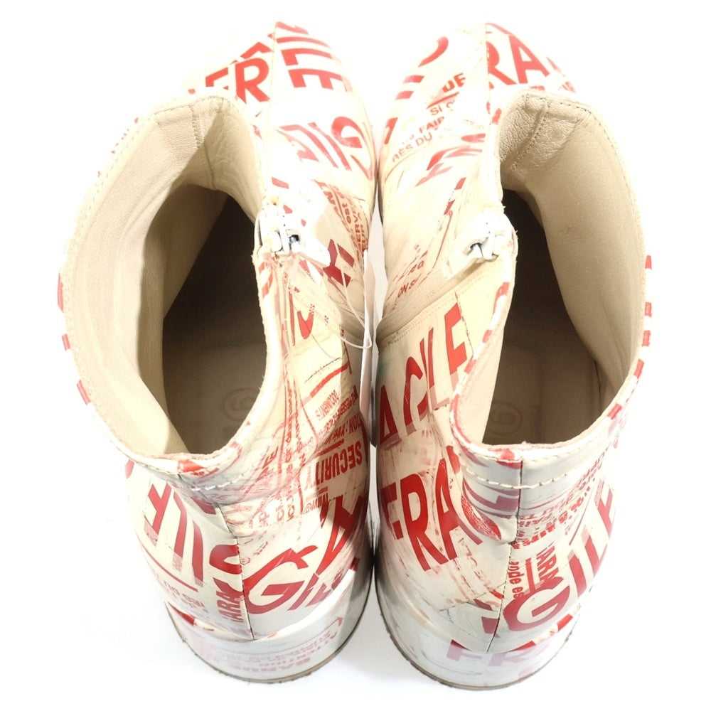 MM6 Maison Margiela(エムエムシックスメゾンマルジェラ) 17AW 総柄 フレアヒールフラジャイルブーツ ホワイト レディース