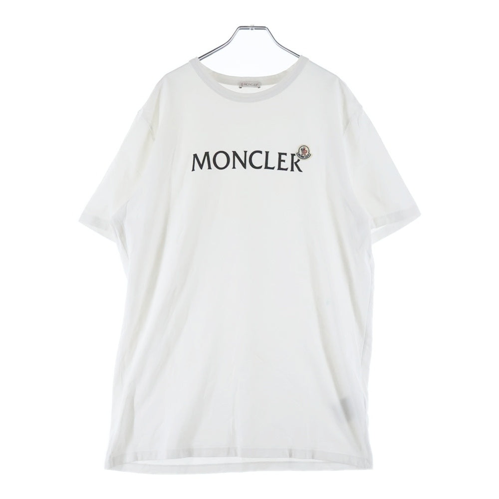 MONCLER(モンクレール) ロゴフロッキープリント クルーネック半袖Tシャツカットソー ホワイト G20918C00022