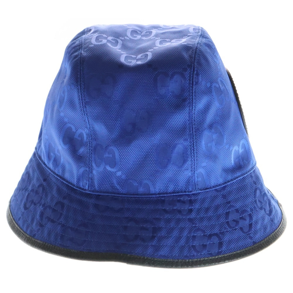 GUCCI(グッチ) オフザグリッド レザーロゴワッペン付き バケットハット ブルー 627115 4HK79