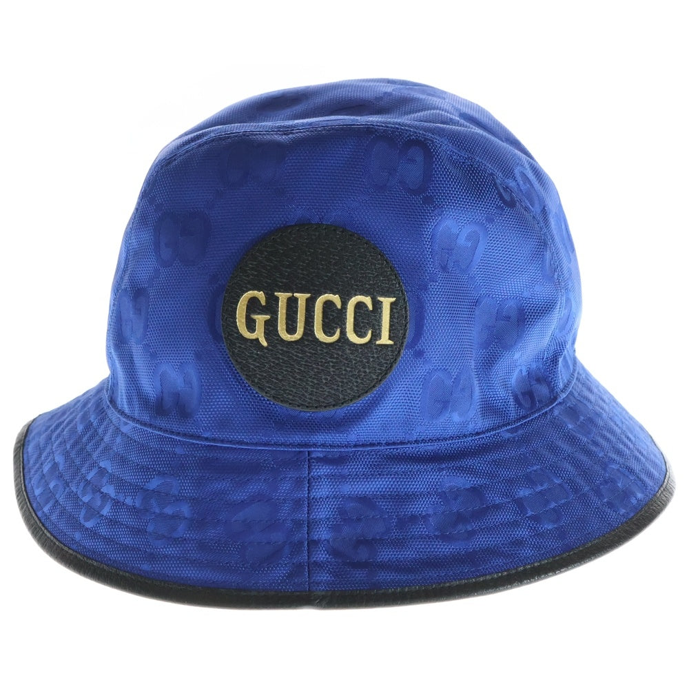 GUCCI(グッチ) オフザグリッド レザーロゴワッペン付き バケットハット ブルー 627115 4HK79