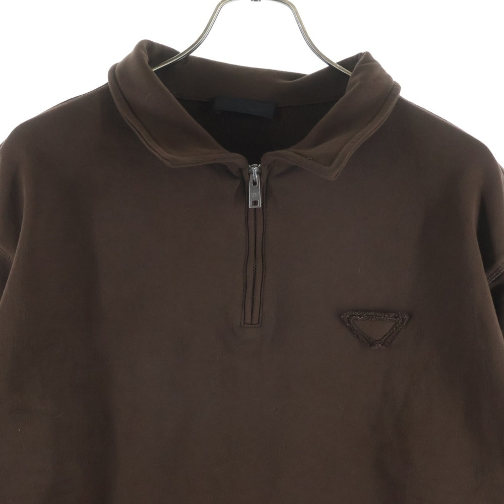 PRADA(プラダ) 25AW コットンフリース ポロシャツ ハーフジップ スウェット ブラウン UJL55C S000 1YFT