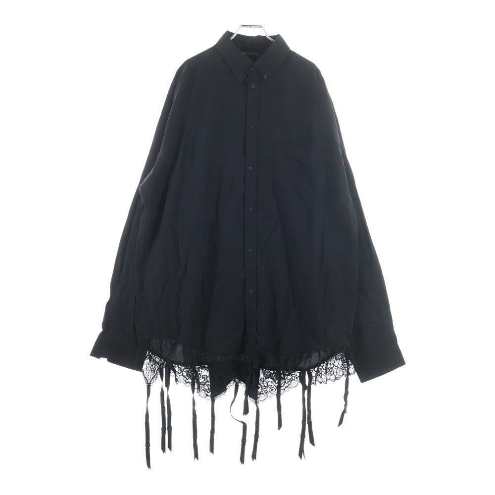 BALENCIAGA(バレンシアガ) レーストリムシャツ ランジェリーシャツ 長袖 ボタンダウン シャツ ブラック 831656TRO37