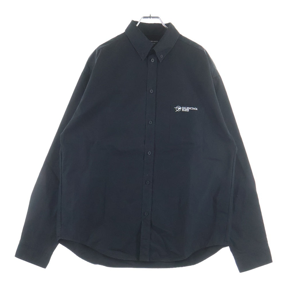 BALENCIAGA(バレンシアガ) 21SS ロゴ刺繍 ラージフィットボタンダウンシャツ 長袖シャツ ブラック KC37 658930 TYB18