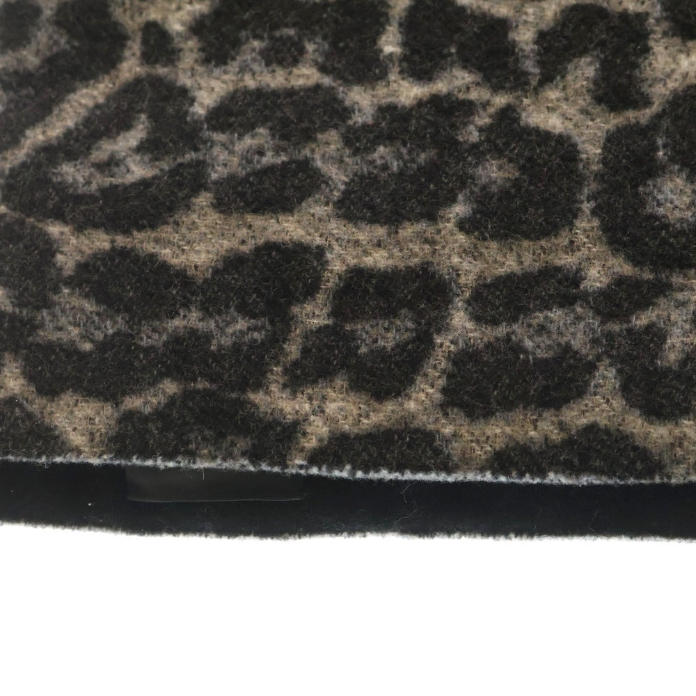 SAINT LAURENT PARIS(サンローランパリ) ロゴ入り レオパード柄 シルク混 ウール ブランケット ブラック/グレー レディース