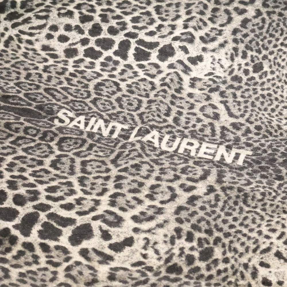 SAINT LAURENT PARIS(サンローランパリ) ロゴ入り レオパード柄 シルク混 ウール ブランケット ブラック/グレー レディース
