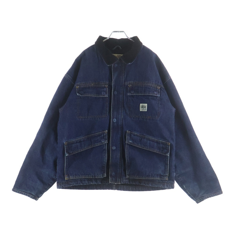 STUSSY(ステューシー) WASHED CANVAS SHOP JACKET ウォッシュドキャンバス ショップ 裏地キルティング デニムカバーオール ジャケット インディゴ