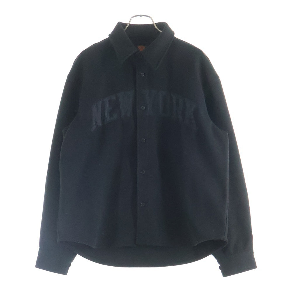 KITH(キス) New York Knicks Felted Apollo Shirt フロントニューヨーク刺繍 長袖シャツジャケット ブラック 25-050-060-0009-4-0
