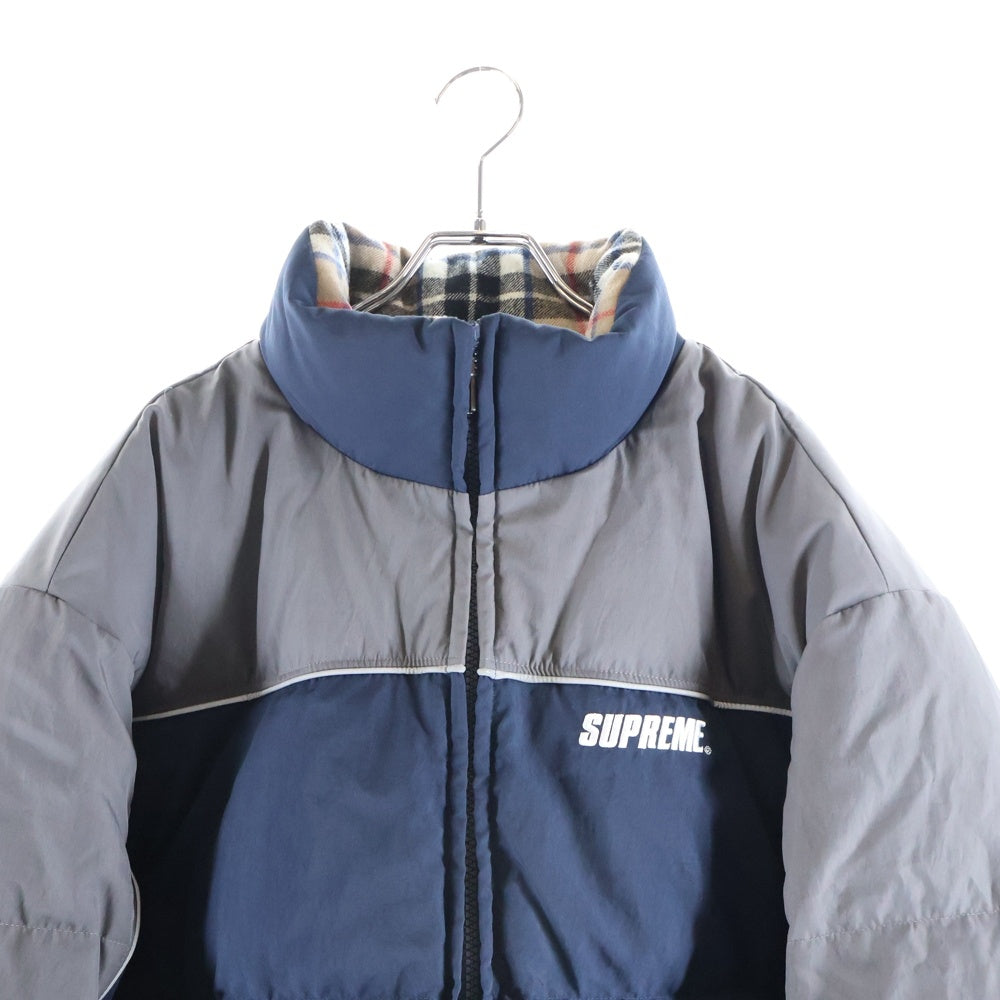 SUPREME(シュプリーム) 24AW Reversible Puffer Jacket 裏地チェック リバーシブル パファー ジャケット ブルー/グレー