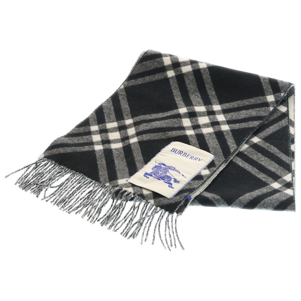 BURBERRY(バーバリー) チェック柄 ロゴパッチ付 カシミヤ マフラー ブラック/グレー 8099650/75L