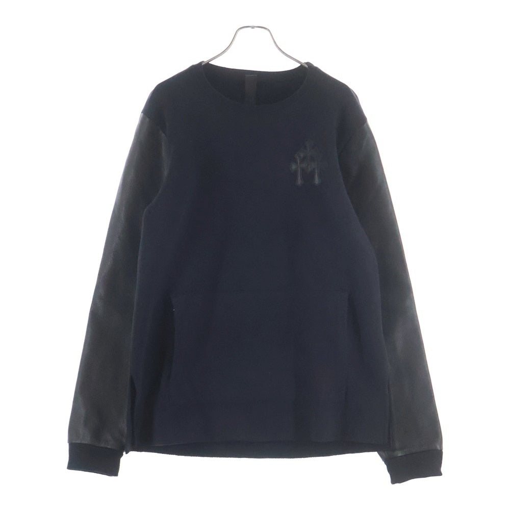 CHROME HEARTS(クロムハーツ) Y NOT Leather Cross Patch クロスパッチ付 レザー切り替え 長袖スウェット ブラック