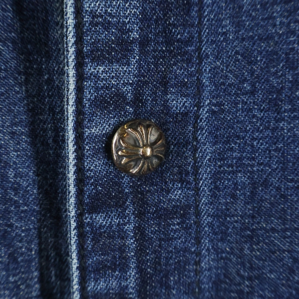 CHROME HEARTS(クロムハーツ) Y NOT Cross Ball Button LAST BITE Denim ワイノット クロスボールボタン ラストバイト デニムシャツ ロングシャツ クロスボールボタン装飾 ウォッシュド加工