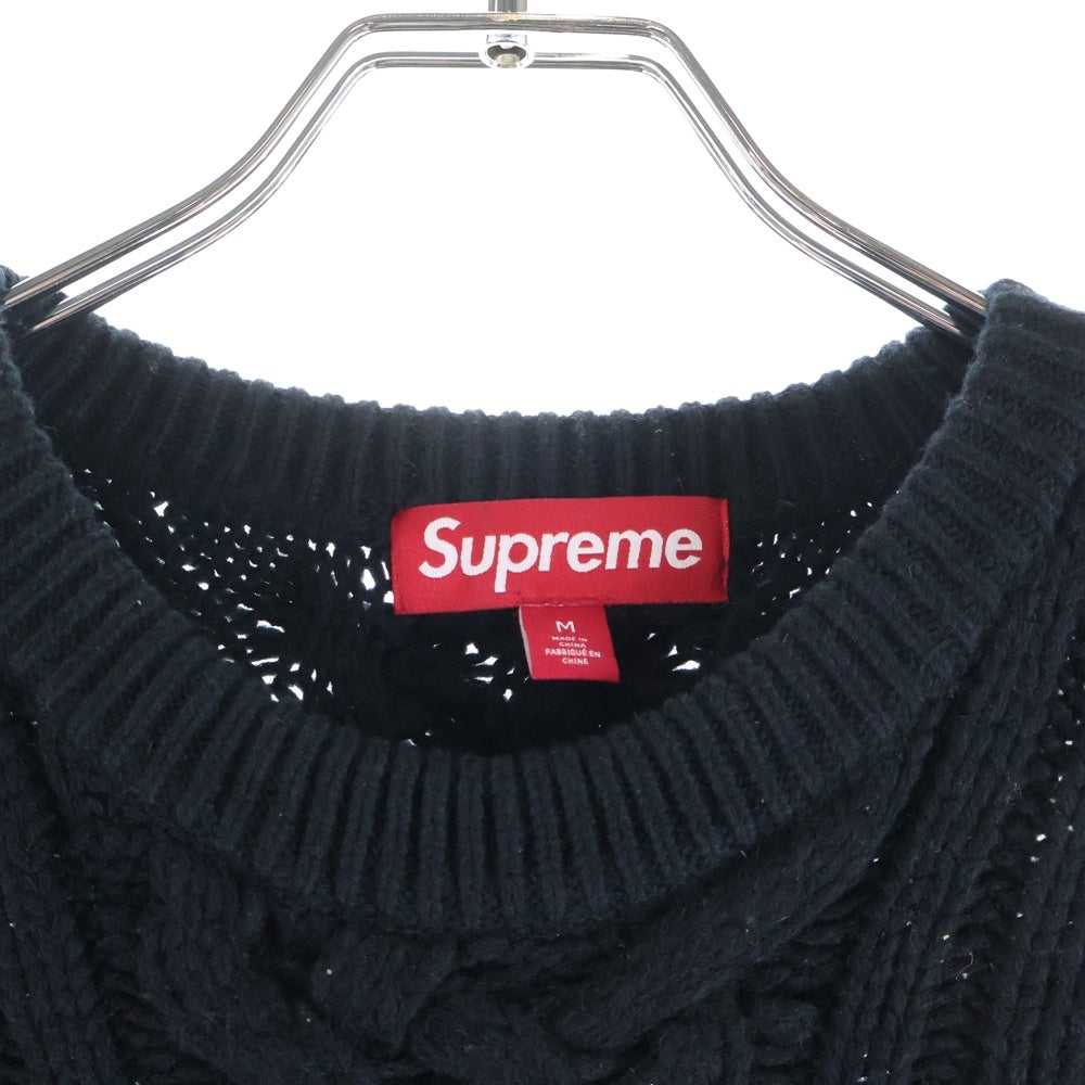 SUPREME(シュプリーム) 23AW Applique Cable Knit バックロゴ ケーブルニット セーター ブラック
