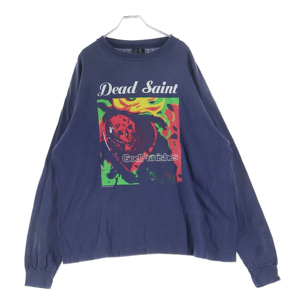 SAINT MICHAEL(セントマイケル) 24AW DEAD SAINT L/S TEE ヴィンテージ加工 プリント長袖Tシャツ ロングスリーブカットソー ネイビー SM-YS1-0000-018