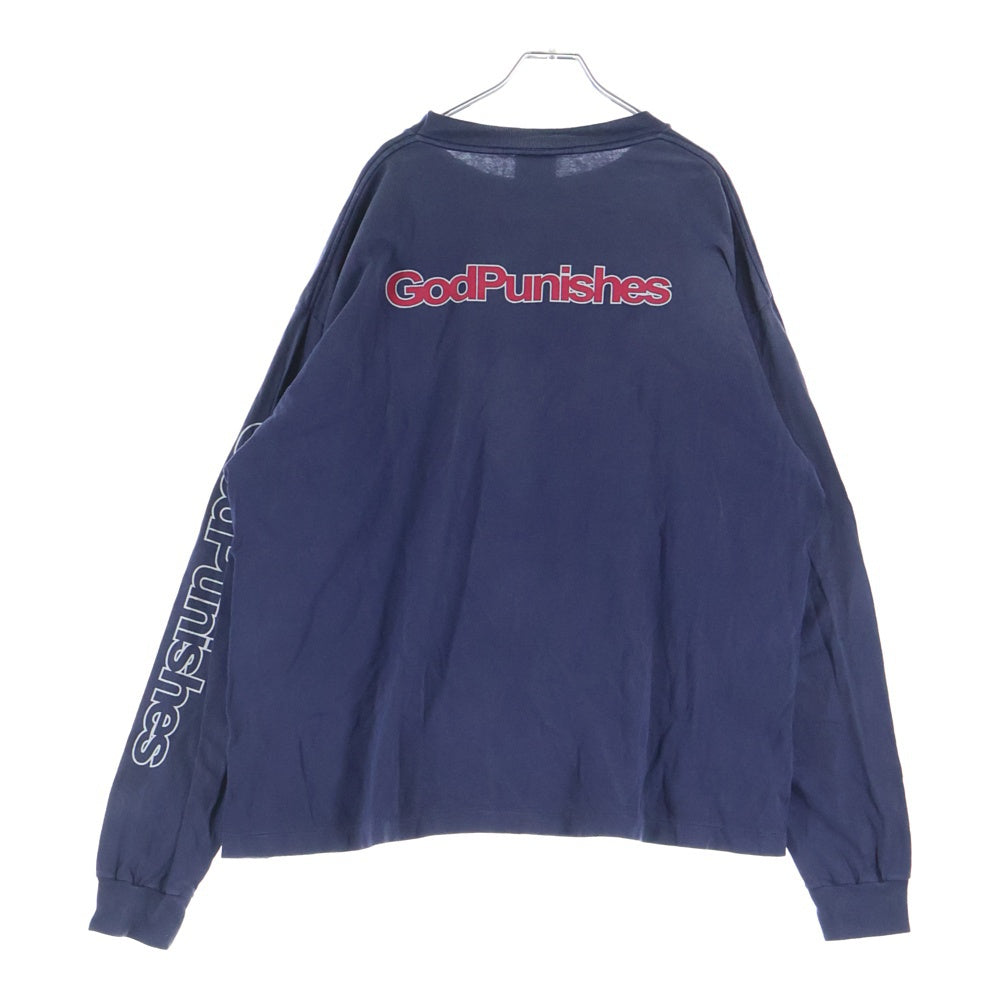 SAINT MICHAEL(セントマイケル) 24AW DEAD SAINT L/S TEE ヴィンテージ加工 プリント長袖Tシャツ ロングスリーブカットソー ネイビー SM-YS1-0000-018