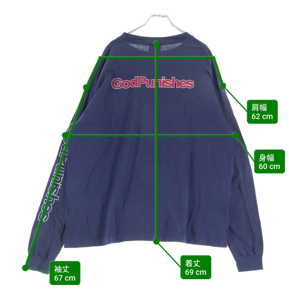 SAINT MICHAEL(セントマイケル) 24AW DEAD SAINT L/S TEE ヴィンテージ加工 プリント長袖Tシャツ ロングスリーブカットソー ネイビー SM-YS1-0000-018